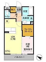 カルチェB 1LDKの間取図画像