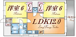 ラムール星陵台 2LDKの間取図画像