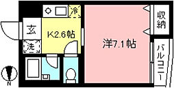 アルカサル 1Kの間取図画像