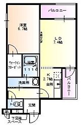 フジパレス皐月west 1LDKの間取図画像