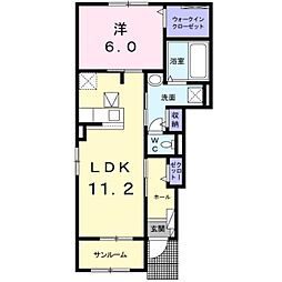 アーバンハイツＡ 1階1LDKの間取り