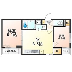 The Residence 大庄西町 2LDKの間取図画像