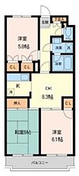 プライムアーバン武蔵小金井 3DKの間取図画像