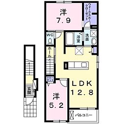 カメリア 2階2LDKの間取り