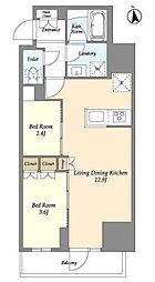 グランカーサ船堀I 9階2LDKの間取り