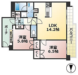 パーク・ハイム神戸熊内町 2LDKの間取図画像