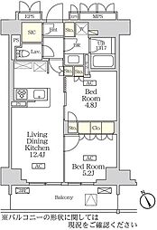リーフシティ市川 ザ・レジデンス 8階2LDKの間取り