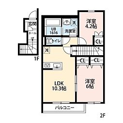 コントレイル I 2階2LDKの間取り