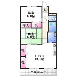 フローラ重根 2階2LDKの間取り