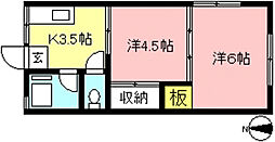 猪方ハウス 2階2Kの間取り