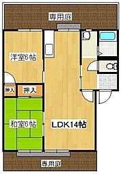 オークヒル井上 2LDKの間取図画像