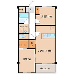 ヴィラ　サニーウェル 1階2LDKの間取り