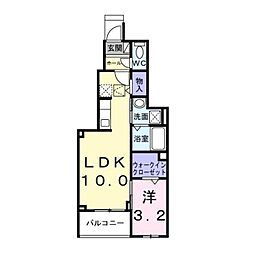 川越市大字笠幡アパート 1LDKの間取図画像