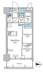 アーバネックス錦糸公園III 2DKの間取図画像