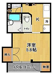 堂前レジデンス 3階1Kの間取り