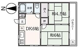コーポきさらぎ 2DKの間取図画像