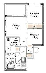 アーバンパーク方南町 4階2LDKの間取り