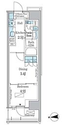 パークアクシス新宿百人町 1DKの間取図画像