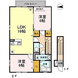 ローズコート落合 2階2LDKの間取り