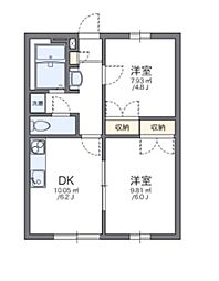 レオパレスクレストC 2DKの間取図画像