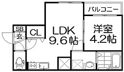 STARMAISON寝屋川 3階1LDKの間取り