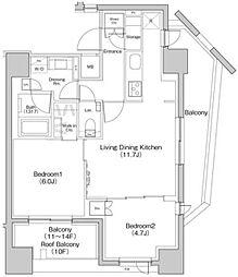 ザ・パークハビオ荏原中延プレイス 10階2LDKの間取り