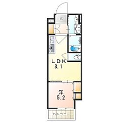 クリエオーレ若葉町 1LDKの間取図画像