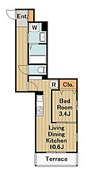 ロゼ清新 1階1LDKの間取り