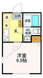 グランジュテ港北高田 1階1Kの間取り