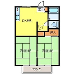 ウィンドウッドＢ棟 2階2DKの間取り
