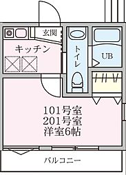 ラコリーヌ踊場 1Kの間取図画像
