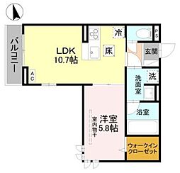 川越市新宿町1丁目アパート 1LDKの間取図画像
