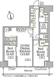 ザ・パークハビオ神楽坂レジデンスサウス 10階2LDKの間取り