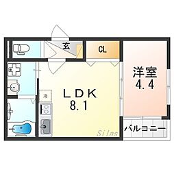 AIA難波南 1LDKの間取図画像
