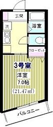 カーサクラウン谷保 3階1Kの間取り