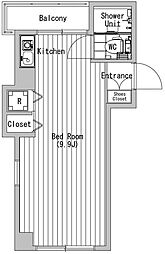 クレール東麻布 4階ワンルームの間取り