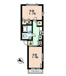 ラフィネ学芸大学 1階2Kの間取り