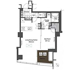 スカイハウス浜離宮 16階1LDKの間取り