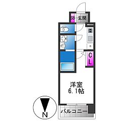 エスリード ザ・レーヴ大阪 1Kの間取図画像