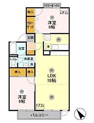 コーポリンクル B棟 1階2LDKの間取り