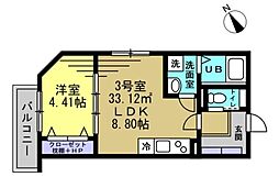 Polaria Matsudo 2階1LDKの間取り