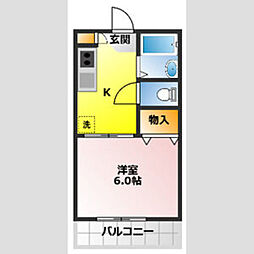 旭ハイツ 3階1Kの間取り