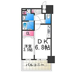 マンションはりげん鳳 6階1DKの間取り