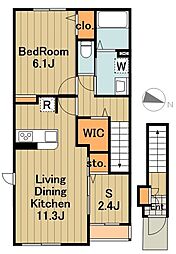 京王相模原線 京王永山駅 徒歩15分の賃貸アパート 2階1SLDKの間取り