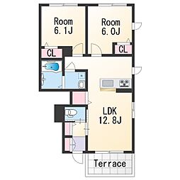 シャーメゾンフローラ 1階2LDKの間取り
