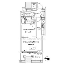 パークコート渋谷ザタワー 15階1LDKの間取り