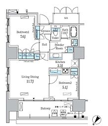 晴海フラッグ ポートヴィレッジ A棟 3階2LDKの間取り