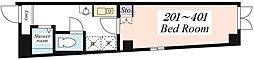 マリーンコーブ等力 4階1Kの間取り