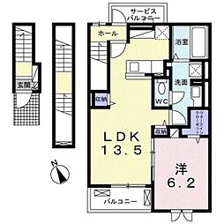 ヴィラージュ狭山祇園Ｂ 3階1LDKの間取り