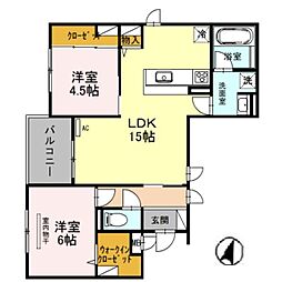 JR東海道・山陽本線 立花駅 徒歩4分の賃貸アパート 2階2LDKの間取り